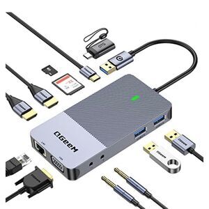 Qgeem 11 in 1 Mini USB Dock, USB 3.0 Docking Station, Triple Display USB Hub